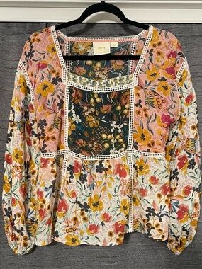 Anthropologie Mauve Floral Embroidered Top Fairy Core Garden Flowy Blouse Size S